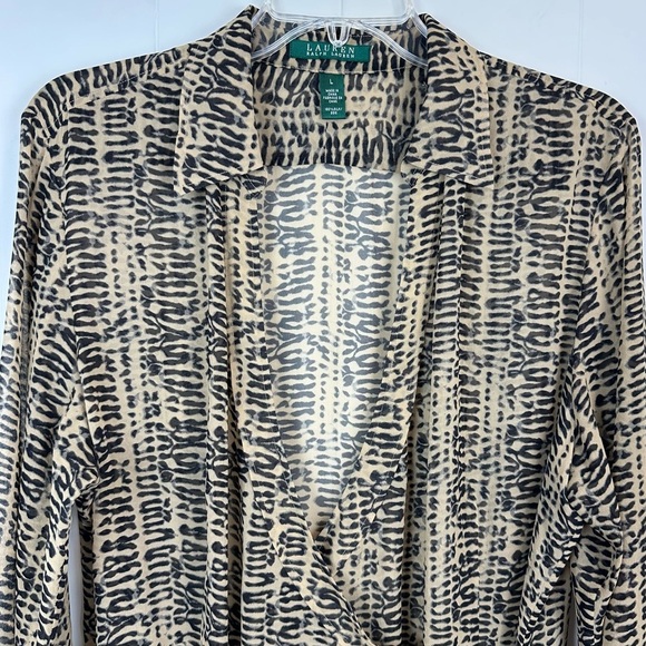 Lauren Ralph Lauren Silk Animal Print Blouse L - Picture 2 of 11